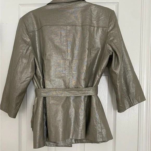Trench Coat Short Robert Louis New York London Paris Silver Lemay Women's Size L - Picture 3 of 5